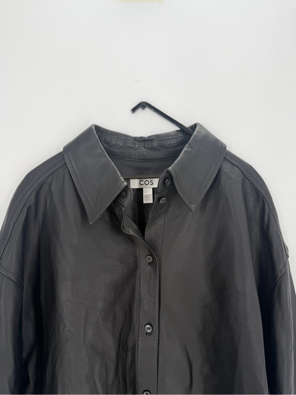 Cos Oversized Leather Button Front Shirt Shacket In Black